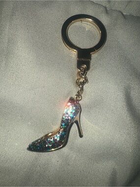 Kate spade Gold High Heel Keychain, Fob Multicolor Glitter Accent. rare!
